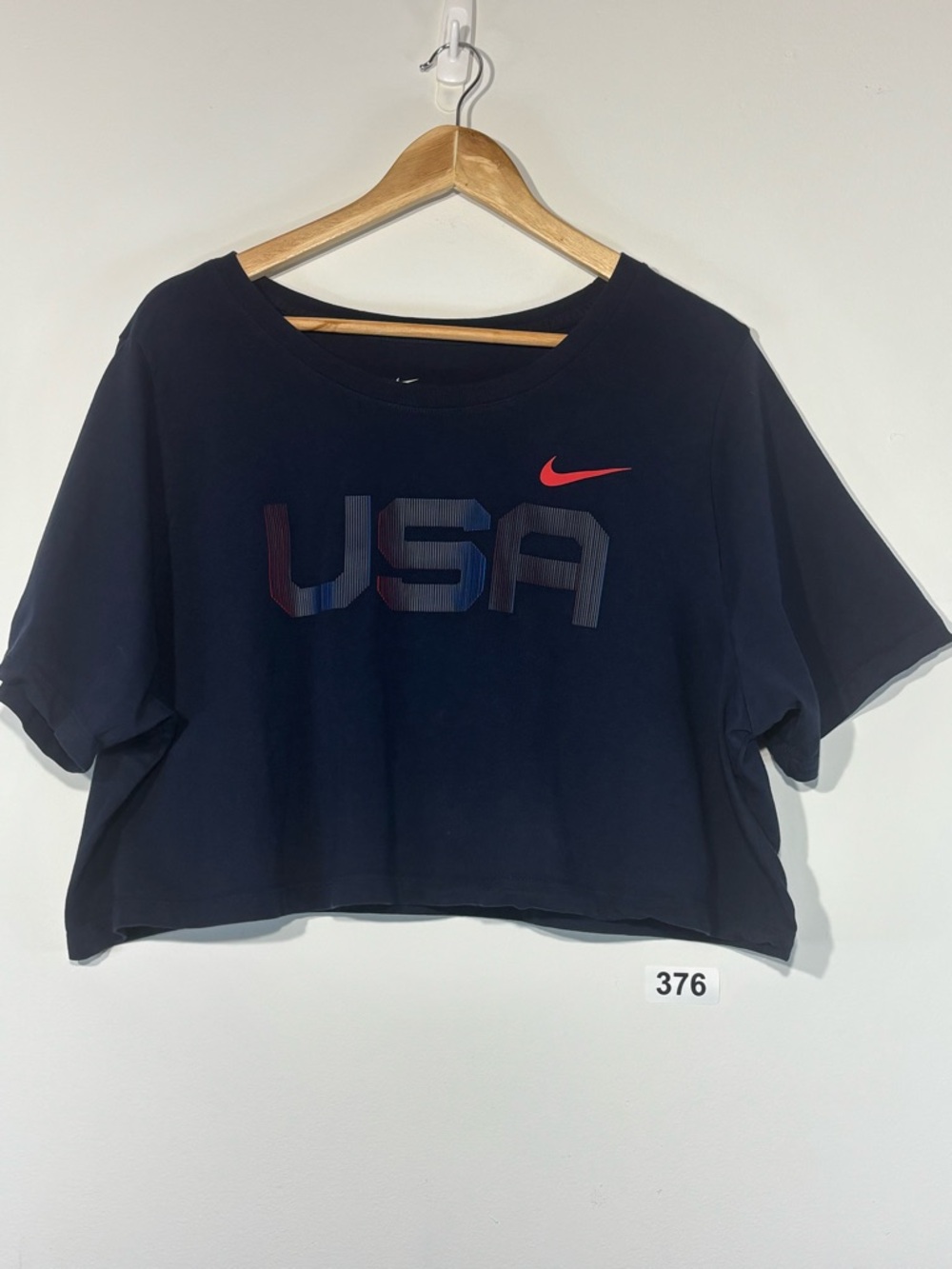 Nike USA Cropped Women’s T-Shirt - Navy with Red Logo Size 1X